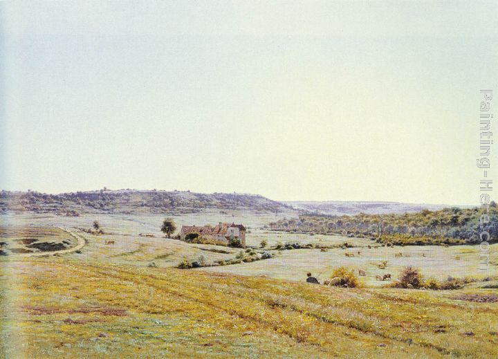 A Young Shepherd In An Extensive Landscape painting - Jean Ferdinand Monchablon A Young Shepherd In An Extensive Landscape art painting